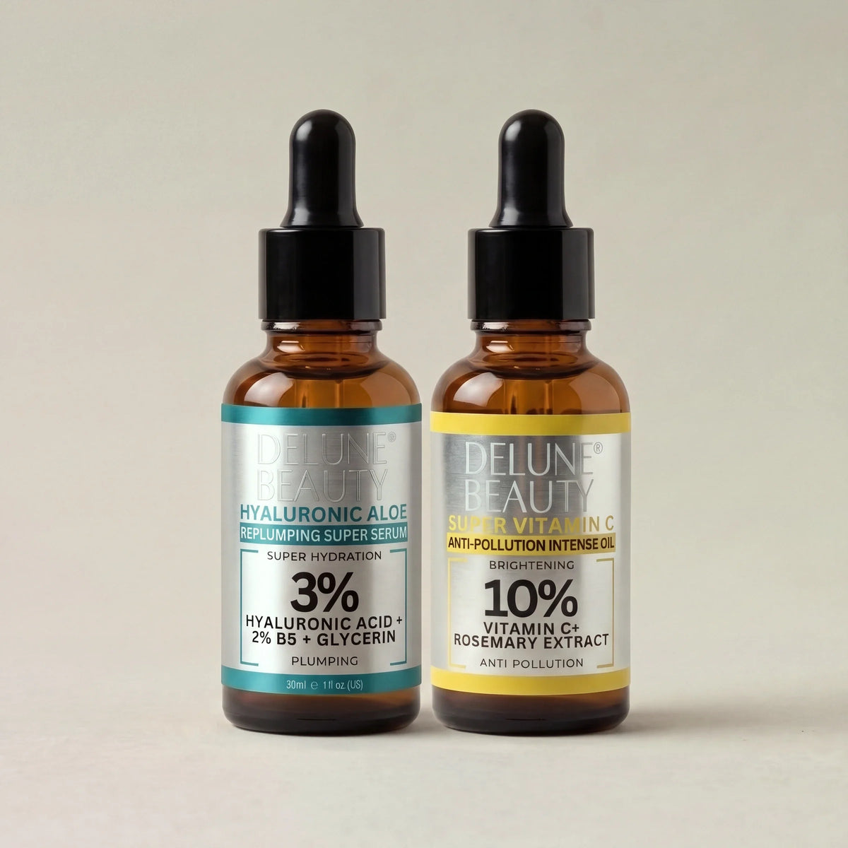 Delune Hyaluronic Aloe B5 and Super Vitamin C Duo studio packshot