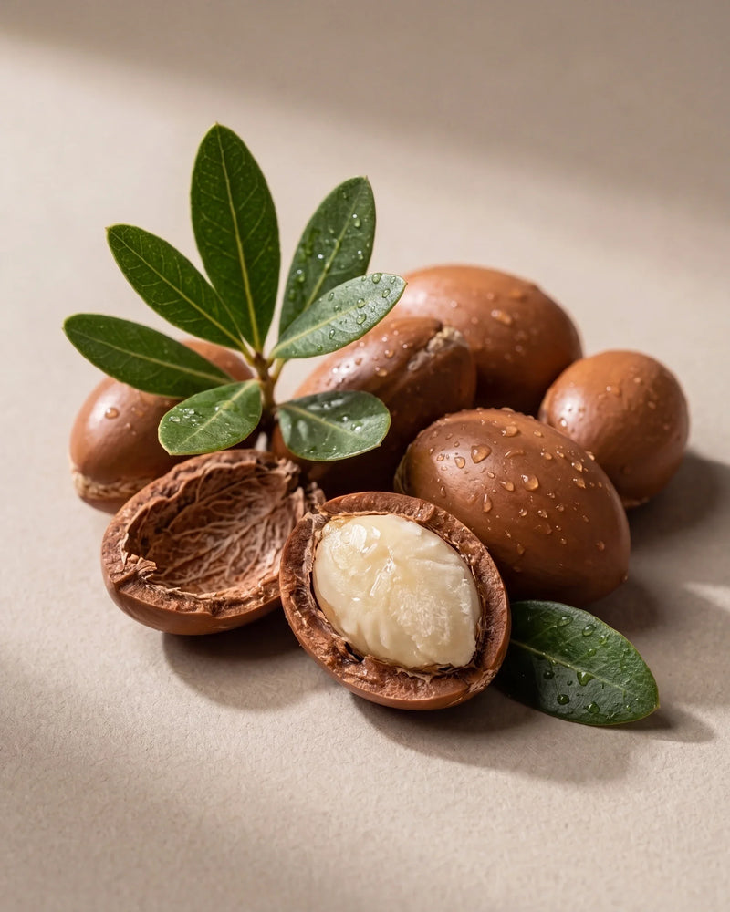Delune Virgin Argan Kernel Oil botanical still life