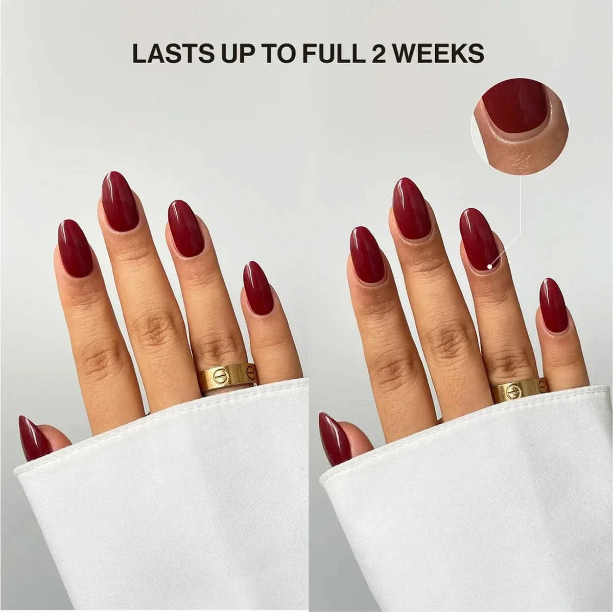 Tortoiseshell Noir (Non-UV Nail Wraps): lasts up to 2 weeks, shown on hands after two weeks of wear
